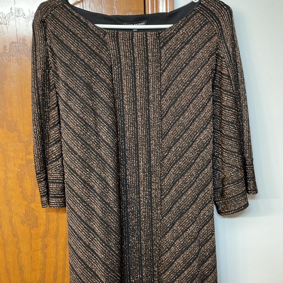 LANE BRYANT UEC Womens Size 14/16 Metallic Belted Fit & Flare Dress Black Copper - Picture 5 of 13